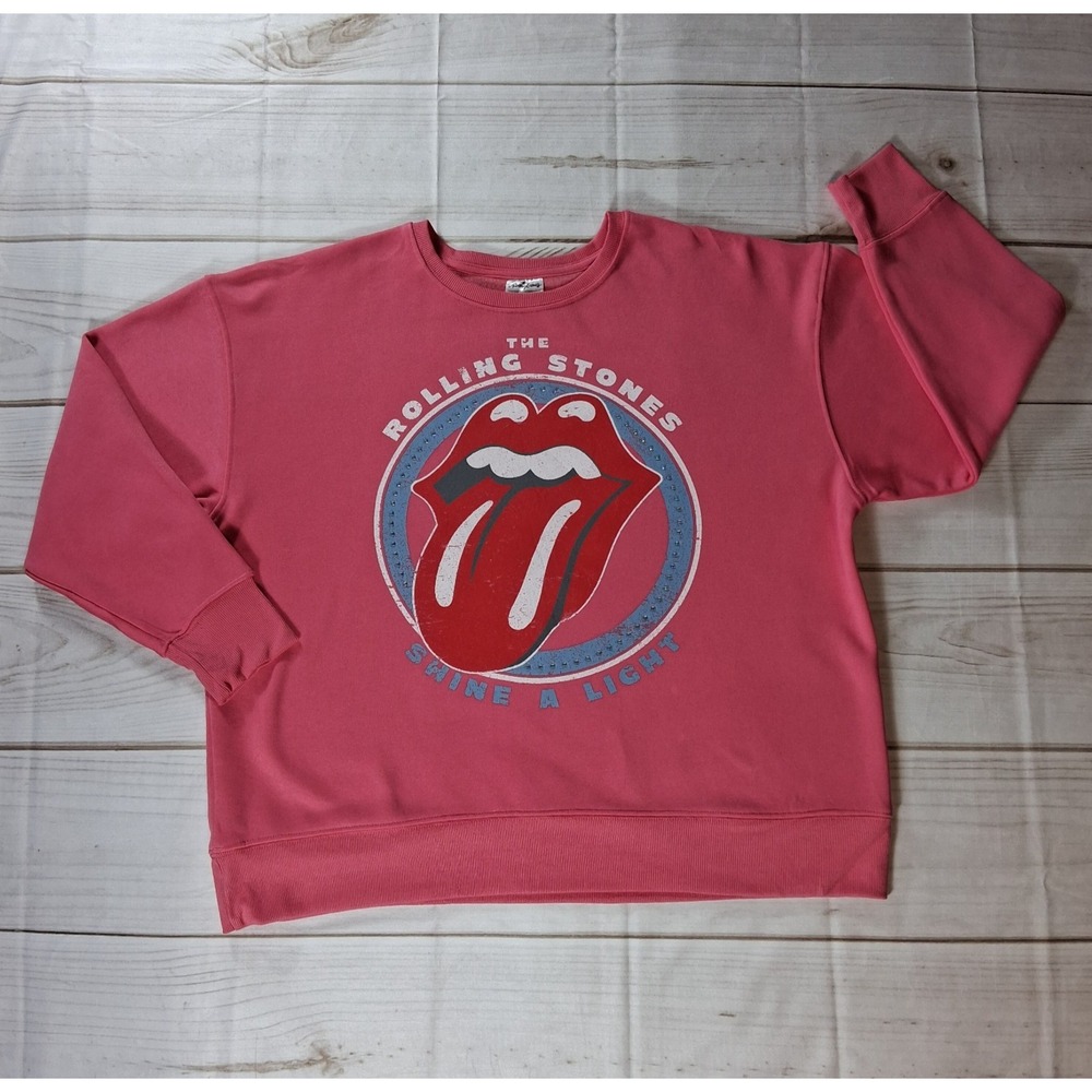 Rolling Stones Shine A Light Tongue Logo Sweatshirt Womens Pink Oversized L